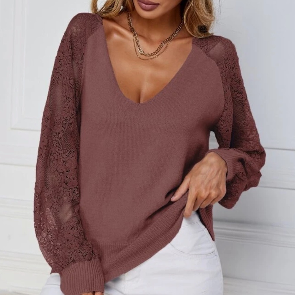 Boho lace raglan sleeve sweater light gray - Picture 7 of 15